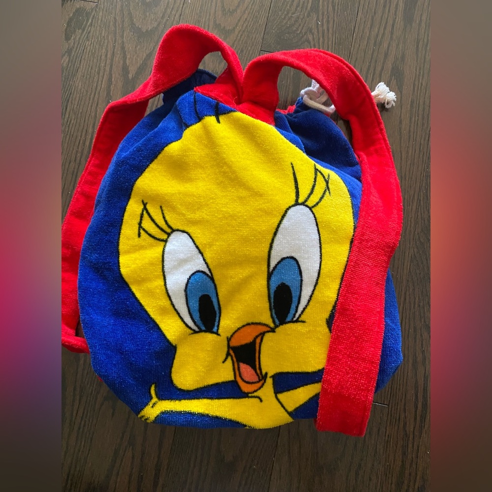 Vintage Looney Tunes Tweety Bird Beach Towel Backpack in One, 1999